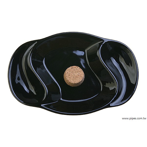 楕圓雙斗座陶瓷煙灰皿（黑色款）